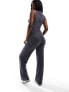 In The Style ribbed drawstring detail jumpsuit in charcoal