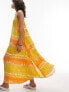 Topshop ruche tie side maxi beach dress in orange and yellow