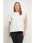 Фото #2 товара Plus Size Poplin Knit Mixed Ruffle Detail Top