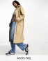 ASOS DESIGN Tall rubberised rain parka coat in stone