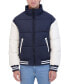 Фото #3 товара Men's Varsity Puffer Jacket with Faux Leather Sleeves