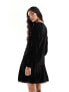 Фото #5 товара River Island velvet embroidered mini smock dress in black