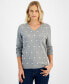 ფოტო #1 პროდუქტის Women's Heart Print V-Neck Long-Sleeve Cotton Sweater