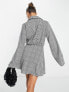 ASOS DESIGN collared wrap mini dress with D-ring tie detail in mono check