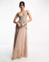 Фото #2 товара Maya Bridesmaid wrap front maxi tulle dress with tonal delicate sequin in taupe blush co ord