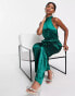 Фото #8 товара Little Mistress high neck satin jumpsuit in emerald green