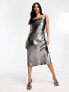 Фото #2 товара New Look foil cross back slip maxi dress in silver