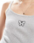 Фото #2 товара ONLY ribbed tank top with embroidered butterfly in grey