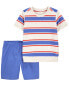 Фото #3 товара Baby 2-Piece Striped Tee & Canvas Shorts Set 3M