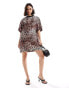 ASOS DESIGN satin oversized mini tshirt dress in leopard print Леопардовый, 38 - фото #2