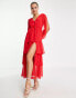 Фото #2 товара Miss Selfridge chiffon dobby tiered maxi dress in red