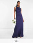 TFNC Tall Bridesmaid bow back maxi dress in navy blue