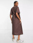 ASOS DESIGN wrap smock midi dress in chocolate