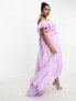 ASOS DESIGN Curve ruffle cut out off the shoulder maxi dress with hi low hem in lilac