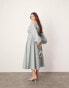 ASOS EDITION Curve bardot pleat detail maxi dress with balloon sleeves in blue