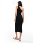 Фото #4 товара Threadbare Kylie one shoulder cut out detail ribbed midi dress in black