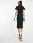 ASOS DESIGN Tall collared wrap front midi dress with knot in black