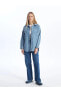 Modest Düz Uzun Kollu Kadın Jean Gömlek Ceket
