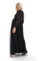 Maya Maternity Bridesmaid long sleeve maxi tulle dress with tonal delicate sequin in black Черный, 40 - фото #3