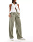 Фото #4 товара Miss Selfridge wide leg tailored trouser in khaki pinstripe