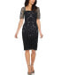 Papell Studio Mesh-Sleeve Beaded Dress