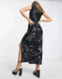 Фото #4 товара Vila sequin plunge maxi dress in black