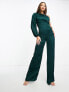 Фото #1 товара TFNC Tall satin one shoulder jumpsuit in forest green