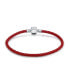 Red Weave Braided Leather Starter Charm Fits European Beads Bracelet For Women .925 Sterling Silver Barrel Clasp