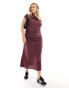 ASOS DESIGN Curve asymmetric neckline ruched supersoft midaxi dress in burgundy