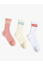 3'lü Soket Çorap Seti Çizgi İşlemeli Çok Renkli