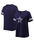 Фото #1 товара Women's Navy Dallas Cowboys Plus Size Logo Striped Raglan Notch Neck T-shirt