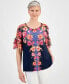 ფოტო #1 პროდუქტის Women's Short-Sleeve Printed Ruffled-Cuff Top, Created for Macy's