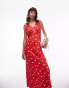 Фото #1 товара Topshop double v midi slip dress in red ditsy print