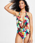 Bar Iii Women's Tropical Dreams Cowlneck One-Piece Swimsuit Multi Size S