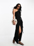Фото #1 товара ASOS DESIGN textured one shoulder midi dress with sarong skirt and trim detail in black