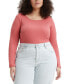 Plus Size Scoop-Neck Ribbed Long-Sleeve Top