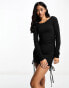 Pieces long sleeve mini dress with ruched sides in black