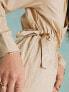 Фото #5 товара Miss Selfridge poplin ballet wrap mini shirt dress in stone
