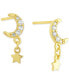 Фото #1 товара Cubic Zirconia Moon & Stars Drop Earrings in 18k Gold-Plated Sterling Silver, Created for Macy's