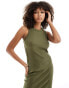 Pimkie ribbed racerneck midi dress in khaki