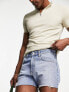 ASOS DESIGN slim shorter length ripped denim shorts in light blue wash
