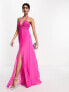 ASOS DESIGN halter neck channel mesh maxi dress in hot pink