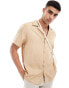 ASOS DESIGN short sleeve relaxed revere shirt in beige leafy jacquard