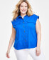 Фото #1 товара Plus Size Linen-Blend Sleeveless Utility Shirt, Created for Macy's