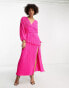 ASOS DESIGN Tall pleated midi dress with a belt in bright pink