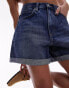 Topshop denim roll hem short in rich blue