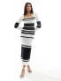 Фото #5 товара Miss Selfridge stripe square neck crochet long sleeve midi dress in multi