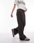 Topshop petite linen low rise draw cord waist straight leg trouser in charcoal