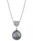 ფოტო #1 პროდუქტის Cultured Tahitian Pearl (10mm) & Diamond Accent Heart 18" Pendant Necklace in 14k White Gold