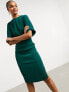 Closet London ribbed pencil dress with tie belt in emerald green